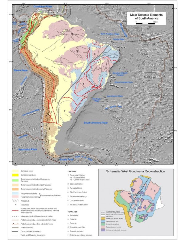 Carte tectonique de l'Amérique du Sud