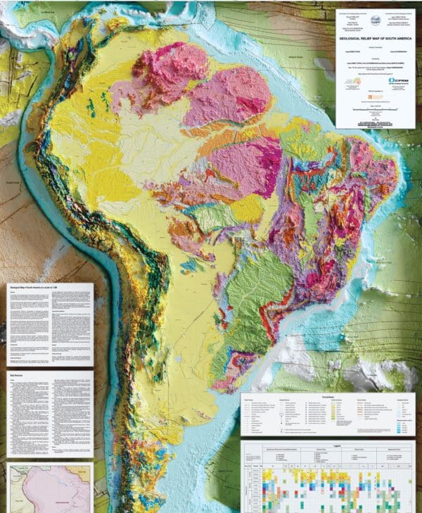 Carte géologique en relief de l'Amérique du Sud